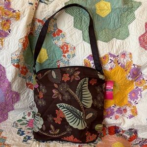 Basic Floral Patterned Brown Shoulder Bag